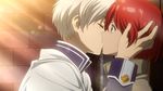  1boy 1girl akagami_no_shirayukihime couple grey_hair highres kiss red_hair shirayuki_(akagami_no_shirayukihime) surprised zen_wistalia 