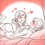  ^_^ anna_(frozen) bed blush book closed_eyes contemporary elsa_(frozen) frozen_(disney) girl_on_top happy heart hooreng incest lying lying_on_person monochrome multiple_girls on_back on_stomach shorts siblings sisters smile yuri 