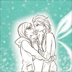  anna_(frozen) blush casual contemporary couple elsa_(frozen) eye_contact flower frozen_(disney) happy holding_hands hooreng hug incest looking_at_another monochrome multiple_girls rose siblings sisters smile yuri 