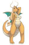  anthro belly big_breasts blonde_hair borvar breasts chubby claws dragon dragonite female hair hand_behind_head horn long_hair nintendo nude orange_skin pok&eacute;mon smile solo thick_thighs toe_claws video_games voluptuous wide_hips wings 