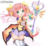  animal_ears bad_id bad_pixiv_id bow bracelet chico152 commentary_request green_eyes hair_bow jewelry magical_girl official_art original pink_hair pink_wings rengeki_no_bravehearts solo star tail text_focus wand wings 