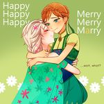  anna_(frozen) blonde_hair blue_eyes blush braid couple elsa_(frozen) english frozen_(disney) hair_up happy hooreng hug incest lifting multiple_girls orange_hair proposal pun siblings single_braid sisters yuri 