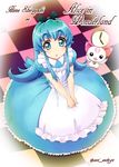  :o alice_(wonderland) alice_(wonderland)_(cosplay) alice_in_wonderland blue_dress blue_eyes blue_hair character_name checkered checkered_floor clock cosplay dress eyebrows hairband happinesscharge_precure! highres hummy_(suite_precure) long_hair looking_at_viewer precure satogo shirayuki_hime suite_precure thick_eyebrows twitter_username 