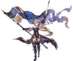  &gt;:( arm_up armor armored_dress banner bare_shoulders belt black_legwear blonde_hair boots breasts cleavage dress flag flower frown full_body gauntlets granblue_fantasy hair_flower hair_ornament holding holding_sword holding_weapon jeanne_d'arc_(granblue_fantasy) lavender_eyes lily_(flower) long_hair loose_belt low-tied_long_hair medium_breasts minaba_hideo official_art overskirt purple_dress short_dress solo sword thighhighs transparent_background v-shaped_eyebrows very_long_hair weapon 