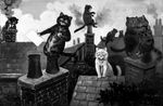  ambiguous_gender biped cat chimney detailed_background feline feral fur greyscale group holding hug license_info louis_wain mammal monochrome nude open_mouth painting_(artwork) public_domain quadruped rooftop semi-anthro sitting smoke traditional_media_(artwork) white_fur 