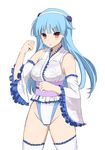  aqua_hair breasts detached_sleeves flower hair_flower hair_ornament hairband japanese_clothes kimono large_breasts leotard long_hair obi open_mouth pokaan_(aserazu_netamazu) red_eyes ring_dream rose sash solo thighhighs wrestling_outfit yuki_onna_(ring_dream) 