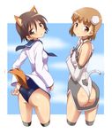  :o adjusting_clothes adjusting_swimsuit animal_ears ass ass_cutout bangs bare_shoulders black_eyes black_hair blue_neckwear blue_sailor_collar blue_swimsuit blunt_bangs blush breasts brown_eyes brown_hair cable cloud creator_connection cropped_legs crossover day dog_ears dog_tail elbow_gloves eyebrows_visible_through_hair from_behind gloves hair_between_eyes halterneck hand_on_hip hands_on_own_chest head_tilt headgear legs_apart leotard long_sleeves looking_at_viewer looking_back miyafuji_yoshika motion_lines motion_slit multiple_girls nagarakawa_shiraku neckerchief no_pants one-piece_swimsuit outdoors outside_border parted_lips pelvic_curtain pilot_suit sailor_collar sakurano_otoha school_swimsuit school_uniform serafuku shirt short_hair side_slit sky sky_girls small_breasts standing strike_witches swimsuit swimsuit_under_clothes tail tail_through_clothes tail_wagging thighhighs thighs turtleneck white_gloves white_leotard white_shirt world_witches_series 