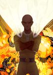  bald cape crossed_arms explosion gloves male_focus nanaya_(daaijianglin) one-punch_man red_gloves saitama_(one-punch_man) serious solo superhero 