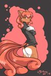  2010 amber_eyes anthro booty_shorts butt canine clothed clothing female fox from_behind hair looking_at_viewer looking_back mammal mingchee multiple_tails nintendo patty_(mingchee) pok&eacute;mon red_hair shirt shorts solo team_rocket video_games vulpix 