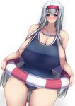 bare_shoulders blush breasts brown_eyes bursting_breasts cleavage curvy gigantic_breasts gradient gradient_background hairband kantai_collection long_hair looking_at_viewer shoukaku_(kantai_collection) sideboob silver_hair smile solo standing swimsuit thick_thighs very_long_hair wide_hips yuzumiya_mono 