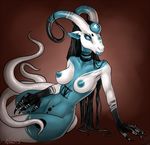  atarashi blue_eyes blue_skin breasts claws demon horn long_tail solo vera white_skin 