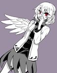  covering_mouth kaya_rio kishin_sagume open_mouth red_eyes single_wing solo spot_color touhou wings 