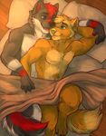  bed blanket canine censored cherrybox cuddling licking male male/male mammal raccoon shilo tongue tongue_out wolf zigzagg 