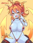  :d ass_visible_through_thighs blue_skin bracelet breasts cameltoe choker earrings fangs heart hera-ur_(p&amp;d) hera_(p&amp;d) horns jewelry marshmallow_mille open_mouth orange_eyes orange_hair pointy_ears ponytail pussy_cutout puzzle_&amp;_dragons scrunchie slingshot_swimsuit smile solo sparkling_eyes spread_legs swimsuit tail thighhighs twitter_username v v-shaped_eyebrows 