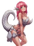  animal_ears aqua_eyes armor bare_arms bare_shoulders blush breasts cleavage corset cowboy_shot dragon_ears dragon_girl dragon_tail irudana large_breasts long_hair monster_girl original red_hair solo tail thigh_strap 