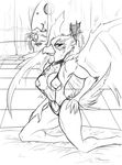  anthro avian big_breasts bikini bowing bowl breasts clothing duplicitousmachine facial_markings feathers female hand_on_hip hand_on_thigh jewelry markings mountain swimsuit wings 