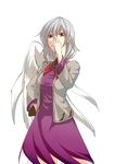  brooch covering_mouth highres jacket jewelry kakao_(noise-111) kishin_sagume open_clothes open_jacket red_eyes single_wing solo touhou white_hair white_wings wings 