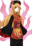  blonde_hair chinese_clothes hat highres junko_(touhou) kakao_(noise-111) long_hair red_eyes solo touhou wide_sleeves 