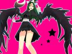  black_panties crescent dress green_eyes green_hair hat knees legs long_hair long_sleeves middle_finger mima nail_polish open_mouth panties red_nails sakegawa simple_background solo star touhou underwear wand wings wizard_hat 