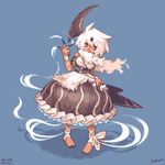  absol aozane barefoot claws dark_skin dress full_body gen_3_pokemon personification pixel_art pokemon red_eyes ribbon short_hair simple_background solo white_hair 