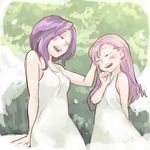  angel_wings artist_request blush breasts closed_eyes cloud code_geass cornelia_li_britannia day dress euphemia_li_britannia forest gown lowres medium_breasts multiple_girls nature open_mouth petting pink_hair purple_hair siblings sisters small_breasts tears teeth wings younger 
