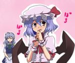  akatoro_(nightlord) bat_wings blood braid fang gloves hat izayoi_sakuya maid multiple_girls nosebleed red_eyes remilia_scarlet short_hair silver_hair touhou twin_braids wings 