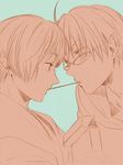  2boys america_(hetalia) axis_powers_hetalia eye_contact japan_(hetalia) looking_at_another male male_focus multiple_boys pocky pocky_kiss shared_food 