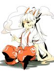  bad_id bad_pixiv_id bow cigarette fujiwara_no_mokou hair_bow long_hair oguro_(moyashi_2-hon) ponytail red_eyes silver_hair smoke solo suspenders touhou 