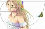  bare_shoulders blonde_hair bug butterfly dress fibonacci_sequence flower golden_rectangle green_eyes hair_flower hair_ornament insect long_hair munakata_(hisahige) original solo spiral 