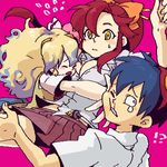  2girls blood dramatica lowres multiple_girls nia_teppelin red_hair school_uniform simon slapping tengen_toppa_gurren_lagann yellow_eyes yoko_littner 