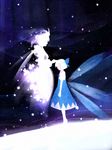  cirno closed_eyes hanada_hyou letty_whiterock multiple_girls petting profile silhouette snow texture touhou wings 