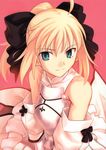  1girl absurdres blonde_hair blue_eyes fate/stay_night fate_(series) female hair_ribbon highres ponytail ribbon saber saber_lily smile solo 