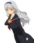  a1 grey_hair hairband idolmaster idolmaster_(classic) long_hair parody school_uniform serafuku shijou_takane solo sukeban_deka 