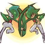  androgynous costume gallade gen_4_pokemon hitec jpeg_artifacts male_focus moemon multiple_boys personification pokemon pokemon_(creature) source_request 