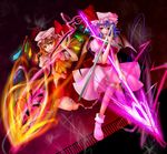  bad_id bad_pixiv_id bat_wings blonde_hair cross flandre_scarlet hat laevatein licking multiple_girls polearm ponytail purple_hair red_eyes remilia_scarlet short_hair siblings side_ponytail silentdin sisters spear_the_gungnir tongue touhou weapon wings 