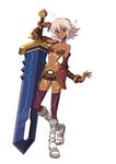  .hack//games .hack//link 1girl armor bare_shoulders black_rose_(.hack//) breasts choker dark_skin huge_weapon medium_breasts midriff official_art pink_hair red_eyes short_hair skirt solo sword tattoo thighhighs weapon 