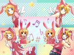  1girl angel_wings animal_ears bad_id bad_pixiv_id blonde_hair blue_eyes blush brother_and_sister bunny_ears dress happy hood kagamine_len kagamine_rin kousetsu music one_eye_closed open_mouth siblings smile star twins vocaloid wings 
