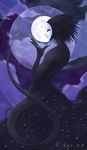  black_hair fingernails full_moon magic mask monster moon night no_humans pointy_ears short_hair solo tail 