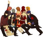  5boys 5girls aegis_(persona) amada_ken android animal aragaki_shinjirou armband back beanie dog everyone female_protagonist_(persona_3) food hat iori_junpei johnson kirijou_mitsuru koromaru lunchbox multiple_boys multiple_girls persona persona_3 persona_3_portable s.e.e.s sanada_akihiko school_uniform takeba_yukari trench_coat yamagishi_fuuka yuuki_makoto 