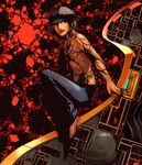  bad_pixiv_id barefoot black_hair full_body jewelry male_focus necklace nitta_isamu noah_(karmaveta) shin_megami_tensei shin_megami_tensei_iii:_nocturne shirtless solo yellow_eyes 