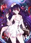  bad_id bad_pixiv_id bandages black_hair blood blood_bag book bow breasts bug butterfly cleavage cowboy_shot eyepatch hair_bow harin_0 hat insect long_hair medium_breasts monitor nurse nurse_cap original red_bow red_eyes scissors skirt solo syringe twintails white_skirt 