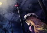  berabou blonde_hair cape dress hat long_hair maribel_hearn moon multiple_girls night telephone_pole touhou usami_sumireko 