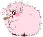  &lt;3 blue_eyes blush earth_pony equine eyelashes fan_character female fluffle_puff food fur horse kiriya mammal my_little_pony open_mouth pie pink_fur pony saliva simple_background solo tongue 