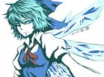  blue_dress blue_eyes blue_hair bow cirno dated dress hair_bow ice ice_wings looking_at_viewer miata_(miata8674) puffy_short_sleeves puffy_sleeves shirt short_hair short_sleeves solo touhou upper_body wings 