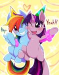  &lt;3 blue_fur blush cute duo english_text equine female friendship_is_magic fur hair hat horn horse kiriya mammal multicolored_hair my_little_pony one_eye_closed open_mouth party_hat pegasus pink_eyes pony purple_eyes purple_fur purple_hair rainbow_dash_(mlp) smile teeth text tongue twilight_sparkle_(mlp) unicorn wings 