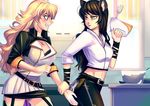  2girls animal_ears bakki black_hair blake_belladonna blonde_hair bumbleby cat_ears female multiple_girls rwby yang_xiao_long yuri 