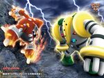  battle claws epic fire heatran nintendo no_humans official_art pokemon regigigas sky steel storm thunder 