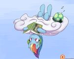  2015 alasou blue_fur book cloud daring_do_(mlp) duo equine female feral friendship_is_magic fur hair male mammal multicolored_hair my_little_pony pegasus rainbow_dash_(mlp) rainbow_hair reading reptile scalie sleeping tank_(mlp) tortoise turtle upside_down wings 