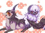  3_toes absol abstract_background ambiguous_gender black_fur blush canine claws cute duo fangs fur grey_fur kiriya mammal mightyena nintendo open_mouth pok&eacute;mon red_eyes toes tongue video_games white_fur yellow_sclera 