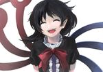  :d asymmetrical_wings black_dress black_hair bow dress houjuu_nue ichiba_youichi open_mouth pointy_ears puffy_short_sleeves puffy_sleeves short_sleeves smile solo touhou upper_body wings 